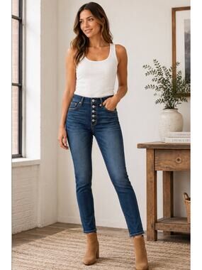 Lucky Brand High Rise Exposed Button Fly Dark Wash Denim Brigette Jeans SZ 2/26